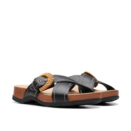 Clarks Collection Women's Reileigh Bay Slide Sandal, Black Leather, 5 Medium US - image 1