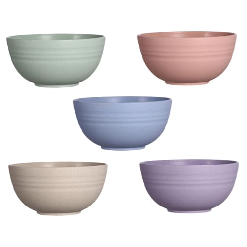 HOMOBABE 5個 小麦??製キッチン ルボウル 耐熱割れない素材使用 環境保護で再利用可能 軽量お椀 北欧混色 中 スープや即席麺に