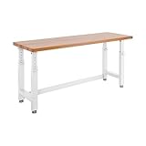 Seville Classics UltraHD Heavy Duty Workbench Table w/Solid Wood Top, 1000 lbs. Weight Capacity Workstation for Garage, Warehouse, Workshop, White, 72' W x 25' D x 28.5' to 42' H Desktop