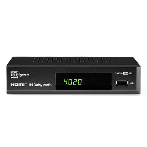 Tele System Digital Terrestrial and Satellite Decoder 2024 TS4020 PRO, DVB-T/T2 och DVB-S/S2 HEVC HD HDR10 HLG, TV Decoder med enkel fjärrkontroll för mottagare och TV. USB Mediaspelare