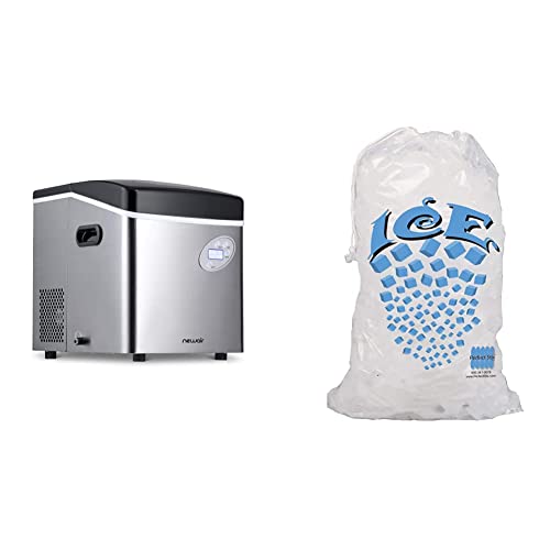NewAir Portable Ice Maker 50 lb. Daily, 12 Cubes in Under 7 Minutes - Compact Countertop Design - 3 Size Bullet Shaped Ice - for Kitchen/Office/RV/Bar - Stainless Steel - AI-215SS & Perfectware