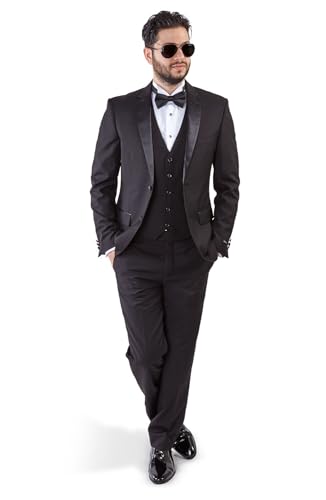 AZAR MAN Slim Fit Tuxedo Suit 2 Button 3 Piece Vested Satin Notch Lapel 40302