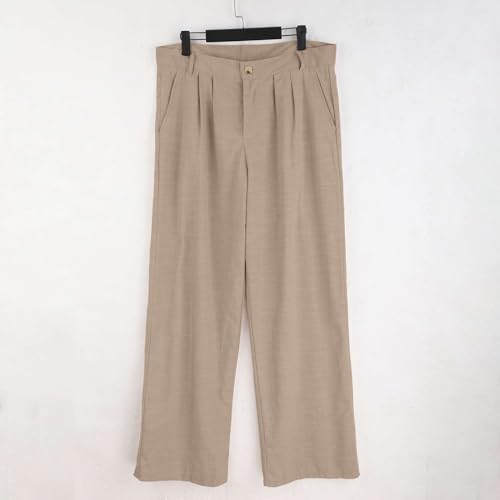 Men Casual Pants Linen Double Pleated Front Bag Belt Straight Leg Trousers Comfortable Breathable Business Work Pants3