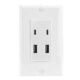 BAOMAIN 1-Pack USB Outlet Wall Plate, 4.8A 4-Port (2 USB-A & 2 USB-C) Charger Receptacle, UL Listed Electrical Outlet, Fast Charging Socket for Bedroom, Kitchen, Office – White