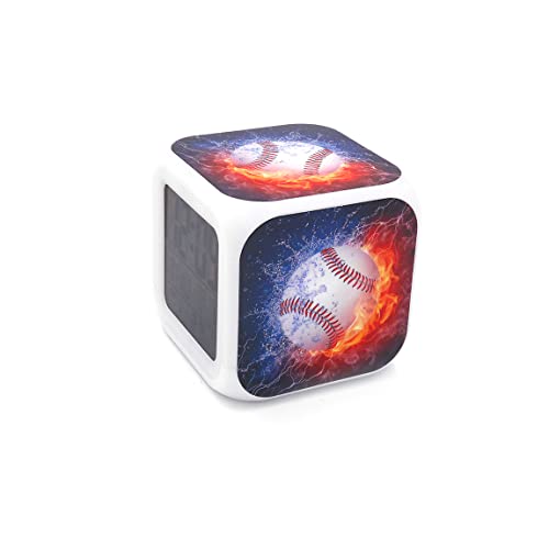 Boway New Baseball Fire Desk & Shelf Clock Digital Alarm Clock With Led Lights Blue Table Clock For Kids Teenagers Adults Home/Office Decor 3 Inches #TOP1