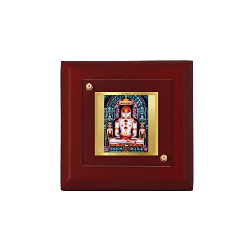 Cadre photo Adinath en feuille d'or 24k et bois MDF pour décoration pooja 9,5x9,5 cm