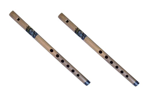 Decorative Traditional Handmade Wooden Bamboo Flute Basuri Indian Musical Instrument for gifting and Decoration (Set of 2 Flutes)