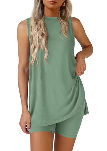 Image of PRETTYGARDEN 2 Piece Sets for Women 2026 Summer Matching Lounge Shorts Set Resort Airport Travel Loungewear Outfits Clothing