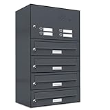 AL Briefkastensysteme 4er Briefkastenanlage mit Klingel Anthrazit Grau RAL 7016, Premium Briefkasten DIN A4, 4 Fach Postkasten modern Aufputz