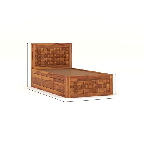 Image of Solid Sheesham Wood Single Size Bed with Box Storage for Bedroom Living Room Single Cot for Home Wooden Palang for Hotel (Honey, Size 6 * 3)