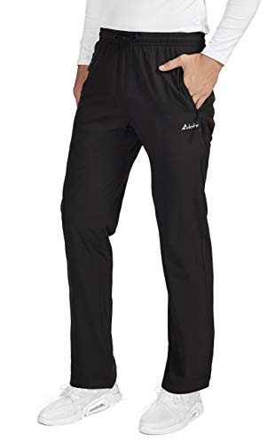 Clothin Men's Lightweight Quick-Dry Elastic-Waist Drawstring Pants with Zipper Pockets for Hiking Casual Travel,Black,XL(37-41W x 34L)