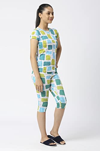 Image of SINI MINI Round Neck with Half Sleeve Top & Capri Beige Girls Casual Pack of 1 Night Suit Set