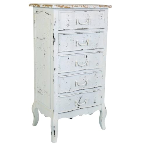 WANDERLUST DECO Chiffonnier en bois laqué blanc vieilli avec cinq tiroirs