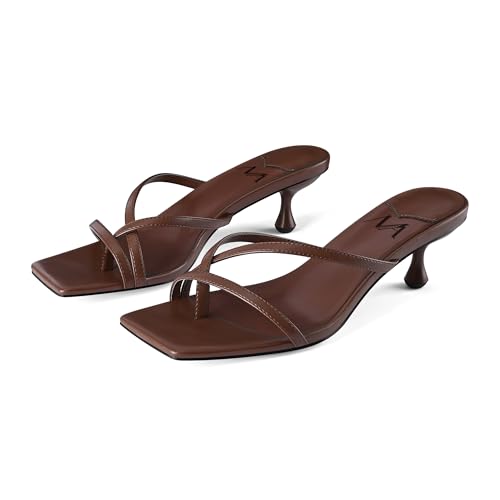 MIRAAZZURRA Brown Flip Flop Kitten Heels Thong Heel Square Open Toe Low Heel Slip On Slides for Women Summer Daily Party Brown 8.5