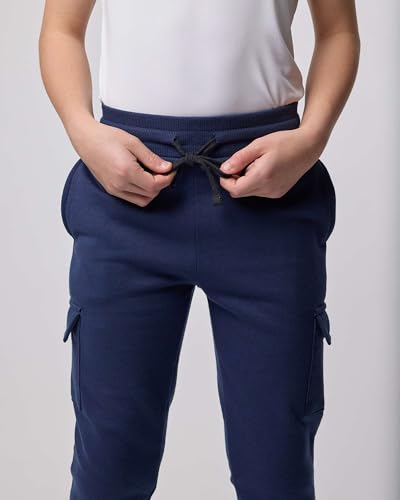 Real Essentials 3 Pack: Boys' Fleece Cargo Joggers Athletic Sweatpants - Kids Casual Pants with Pockets (Ages 6-16)4