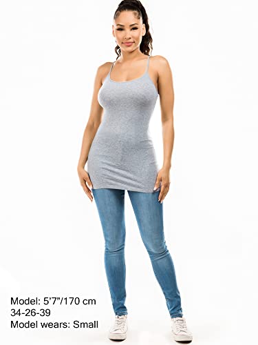 Image of Long Cotton Camisole Spaghetti Strap Tank Top for Women Basic Cami Tops Womens Undershirts Light Heather Grey Medium