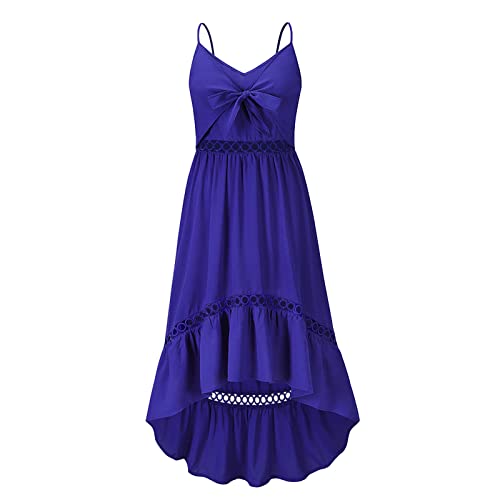 Summer Maxi Dresses for Women Sleeveless Suspender Beach Sundresses Casual Party Gown Hollow Ruffle Hem High Low Dresses