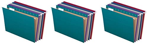 Pendaflex Recycled Hanging File Folders, Letter Size, Assorted Jewel-Tone Colors, Two-Tone for Foolproof Filing, 1/5-Cut Tabs, 25 Per Box (81667) (Thr?? ?ack)