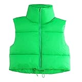 Zando Cropped Puffer Vest for Women Fashion Oversized Lightweight Winter Vest Outerwear Sleeveless Zip Up Stand Collar Vest Jacket Padded Gilet Puffer Coat with Pockets Green Large