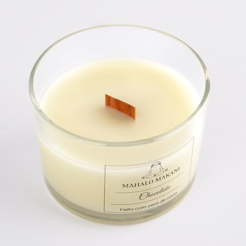 Vela Aromática Perfumada de Chocolate 100g com Pavio de Madeira – Queima Uniforme, Feita com Cera Na