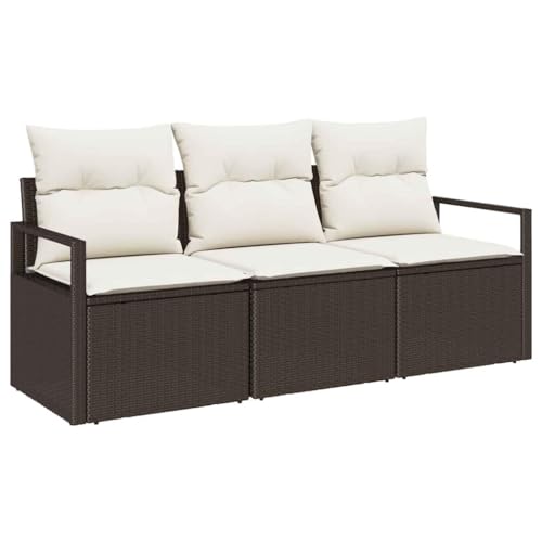 vidaXL Ensemble de canapé de Jardin 3 pièces avec Coussins Marron Poly Rattan vidaXL Ensemble de canapé de Jardin 3 pièces avec Coussins Marron Poly Rattan