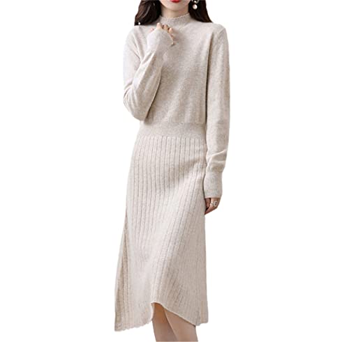 Robe tricotée 100% laine femme contre le froid style long col rond
