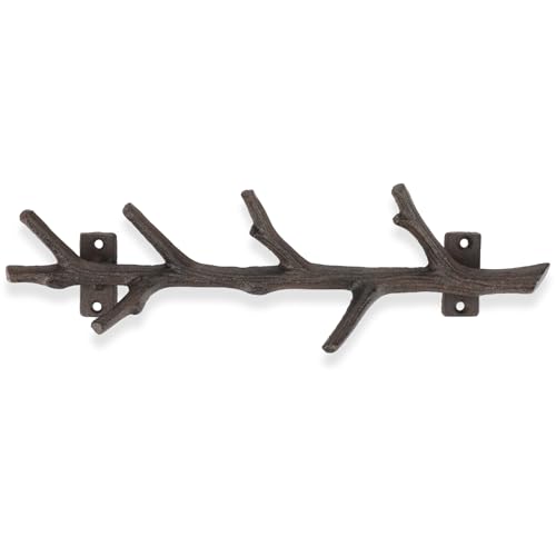 Fiwochic 12 Cast Iron Tree Branch Vertical Coat Hat Rack Wall Mount Heavy Duty Decorative Coat Hook Rustic Hanger for Coats Bags Hats Key Entryway Bedroom Hallway Bathroom Storage(Rust Color 1 Pcs)