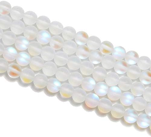 Miniatura 5 de Preciosas cuentas sueltas de cristal de piedra lunar de 0.315 in, redondo mate de aproximadamente 15 pulgadas, collar de pulsera para hacer joyas