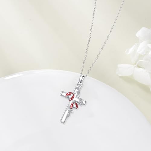 Image of RMREWY Cross Bee /ladybug /Butterfly /Dragonfly /Red Cardinal Necklace for Women 925 Sterling Silver Cross Pendant Necklace Animal Lovers Jewelry Christmas Gifts for Women Mother Grandma