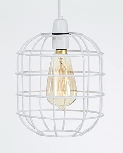 Retro Design Light Shade - Metal Wire Basket Cage Lamp Shade - Ceiling Pendant Light Shade  Wire Cage Lamp Shade - Industrial Vintage Style  Easy Fit Metal Lamp Shade - White