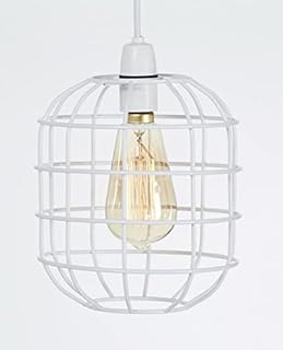 Retro Design Light Shade - Metal Wire Basket Cage Lamp Shade - Ceiling Pendant Light Shade  Wire Cage Lamp Shade - Industrial Vintage Style  Easy Fit Metal Lamp Shade - White
