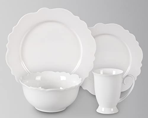 HomeVss, New Bone China Dinnerware Set, Embossed Winds, Service for 4-16pc Set