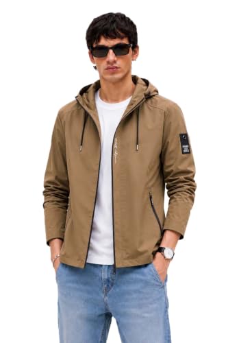 Image of Lymio Men's Hooded Casual Jacket | Lightweight Polyester Windcheater Zip-Up Hooded Outdoor Jacket (1-J-7-9)