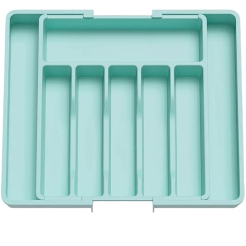 LSNNMU Organizador de cubiertos cocina expandible con bandeja ajustable, caja almacenamiento multiusos for cuchillos y tenedores, uso doméstico, 1 unidad Para Almacenar(Light Green)