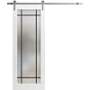 Sturdy Barn Door Frosted Tempered Glass | Planum 2112 White Silk | 6.6FT Silver Rail Hangers Heavy Hardware Set | Modern Solid Panel Interior Doors-30 x 80-Frosted Glass-Silver Rail