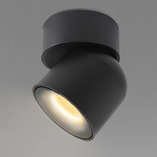 Aisilan Dimmbarer Deckenspots, 7W Modern Einzelner drehbarer Deckenstrahler Schwarz, Aluminium-Aufbau-Downlight, Warmweiß 3000K, Cree-COB-Chip, CRI 97, für Wohnzimmer-Korridor-Kunstwerk Cover