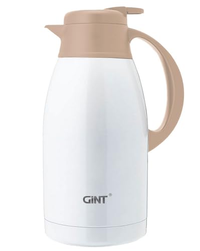 Image of GiNT Stainless Steel Thermal Coffee Carafe, Double Walled Vacuum Thermal Carafe, Water and Beverage Dispenser,12 Hour Heat Retention,65 OZ /1.9 Liter White