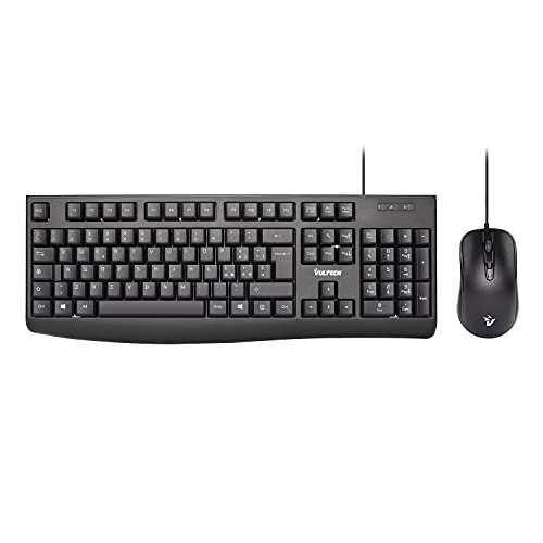 Vultech KM-821 Kit Tastiera e Mouse cablati USB. Cavo 160 cm, Design ergonomico, Layout italiano, Tastierino numerico, tasti silenziosi, per PC Laptop, Nero. Compatibile con Windows, Linux e Mac