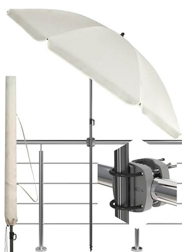 4smile Sonnenschirm Balkon SunnyJoy, 3-in-1 SET, Beige - UPF 50+ Sonnenschirm Ø 180 cm + Sonnenschirmhalter Balkongeländer + Sonnenschirmhülle - Sonnenschutz Balkon Set 1