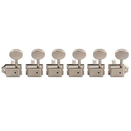 Image of Musiclily Pro R15J-26 Lefty Vintage 6 inline 15:1 Semi Closed Tuners Nickel