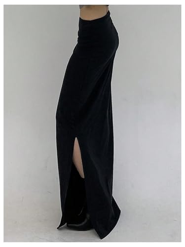 GORGLITTER Women's Side Slit Bodycon Maxi Skirt Low Waist Ruched Pencil Long Skirts with Slit Dressy Fall 20252