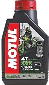 Motul 3100 4T Gold 10W30 API SM Technosynthese High Performance Semi Synthetic Engine Oil for Bikes (900 ML)