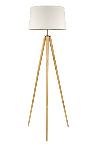 Kira Home Grace 60.5" Mid Century Modern Tripod Led Floor Lamp + Energy Efficient 9W Bulb, Wooden Tripod Legs + White Shade #TOP7
