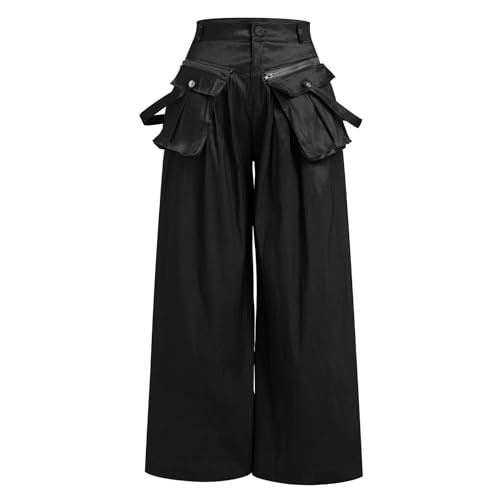 Pantalon cargo en satin fluide de haute qualité à coupe palazzo élégante pour femme