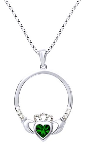 Claddagh Heart Pendant Necklace in 14k White Gold Over Sterling Silver W/Chain 18