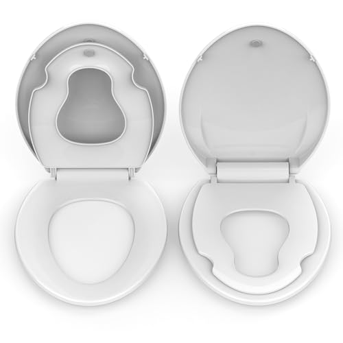 Toilet Seat Elongated,Toilet Seat with Toddler Seat Built in, Potty Training Toilet Seat Elongated Fits Both Adult and Child, with Soft Close,Easy Install and Clean - White(2 Piece)