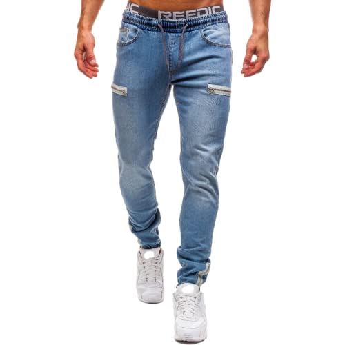 Capabes Jeans Classiques à Jambe Droite pour Hommes, Confortable et Polyvalent, Pantalon en Denim à Taille élastique et décontracté pour Tous Les Jours M Cover