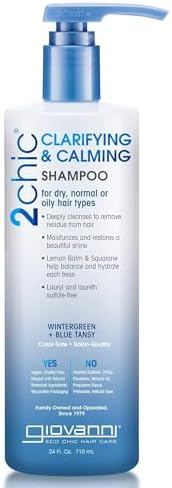 GIOVANNI 2chic Clarifying & Calming Shampoo - Helps Remove Residue, Lemon Balm & Squalane Balance & Hydrate, Detox Shampoo, Sulfate Free, Color Safe - Wintergreen & Blue Tansy, 24 oz