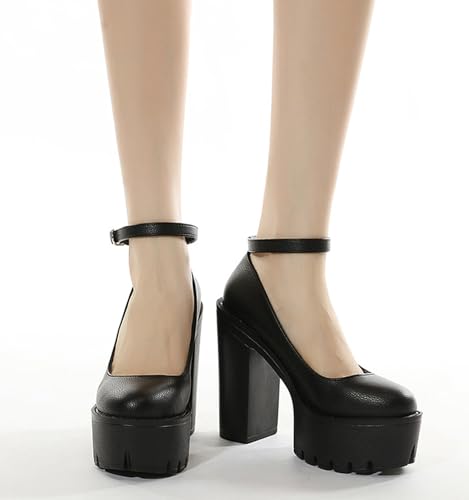 Image of Ulalaza Women Mary Jane Dress Pumps Lolita Shoes Cute Platform Gothic Double Ankle Strap Round Toe Chunky Heel Uniform Pumps Shoes Perfect for School Party Business Work Dance Date Night Club