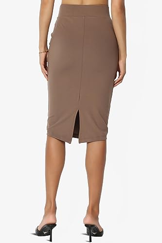 TheMogan Women's Versatile Elastic High Waist Soft Knit Bodycon Pencil Knee Midi Skirt2